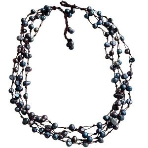 VTG Blue Peacock Baroque Freshwater Pearl beads Necklace Authentic Multi 21" Y2K